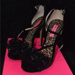 Betsey Johnson “Impress” Black Velvet Stiletto Sandal/Heel